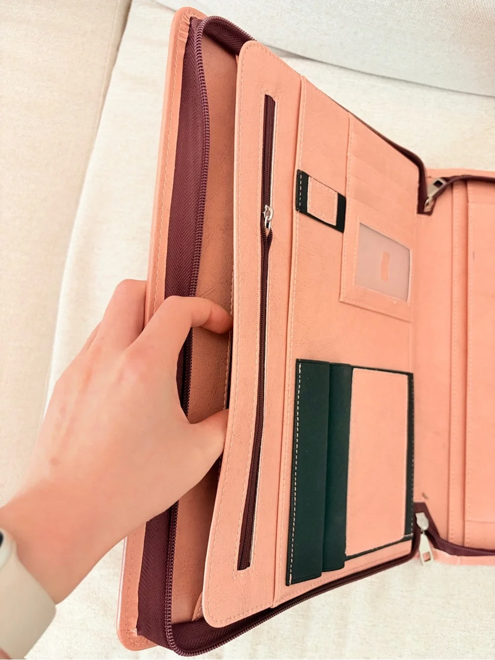 Pink 3 ring binder padfolio, vegan leather portfolio, leather document folder